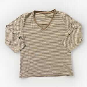 Preswick & Moore Size Small Brown White Stripe Long Sleeve V-Neck Stretch Top